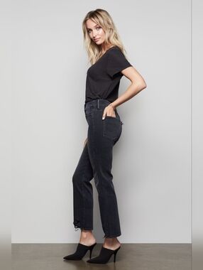 Good American Black Distressed Ankle Jeans Size 2/26 Style GS961T BLACK077